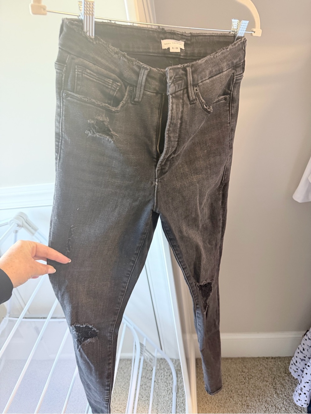 Good American Black Washed Ripped High-Rise Skinny Jeans